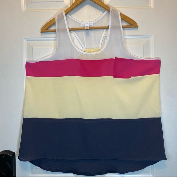 Ambiance Apparel Sz 2X Striped Racer Back Sheer Tank A-line Colorblock Top - Picture 1 of 11